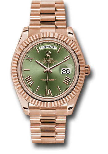Rolex Presidential Everose Gold Day-Date 40MM - President Bracelet Watch - Olive Roman Dial - 228235-0025