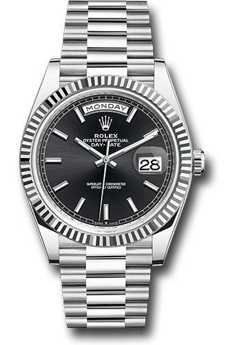 Rolex Presidential Platinum Day-Date 40MM - President Bracelet Watch - Bright Black Index Dial -228236 bkip