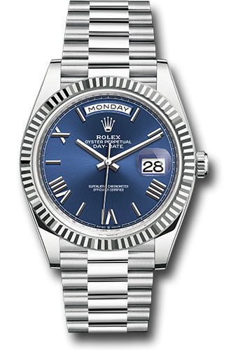 Rolex Presidential Platinum Day-Date 40MM - President Bracelet Watch - Bright Blue Roman Dial - 228236 blrp