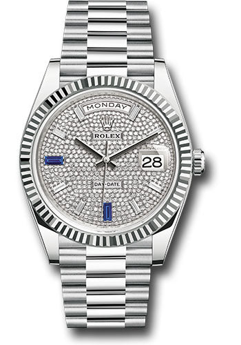 Rolex Presidential Platinum Day-Date 40MM - President Bracelet Watch - Diamond And Sapphire Paved Diamond Dial - 228236 dp8d2sp