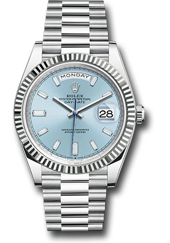 Rolex Presidential Platinum Day-Date 40MM - President Bracelet Watch - Ice Blue Baguette Dial - 228236 ibbdp