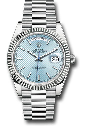 Rolex Presidential Platinum Day-Date 40MM - President Bracelet Watch - Ice Blue Diagonal Motif Index Dial - 228236 ibdmip