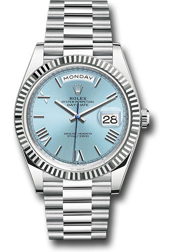 Rolex Presidential Platinum Day-Date 40MM - President Bracelet Watch - Ice Blue Roman Dial - 228236 ibrp