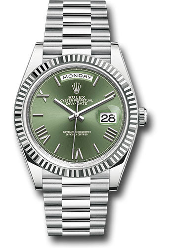 Rolex Presidential Platinum Day-Date 40MM - President Bracelet Watch - Olive Green Roman 6 Dial - 228236 ogrp