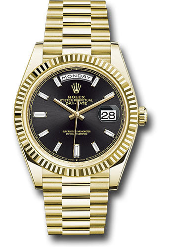 Rolex Presidential Yellow Gold Day-Date 40MM - President Bracelet Watch - Black Baguette Diamond Dial - 228238 bkbdp