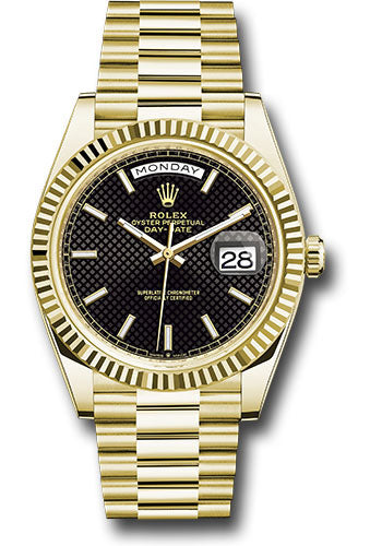 Rolex Presidential Yellow Gold Day-Date 40MM - President Bracelet Watch - Black Diagonal Motif Index Dial - 228238 bkdmip