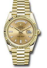 Rolex Presidential Yellow Gold Day-Date 40MM - President Bracelet Watch - Champagne Baguette Diamond Dial - 228238-0005
