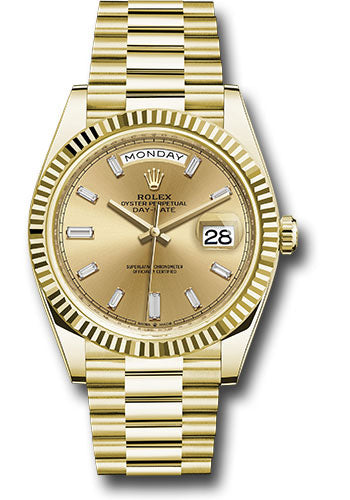 Rolex Presidential Yellow Gold Day-Date 40MM - President Bracelet Watch - Champagne Baguette Diamond Dial - 228238-0005