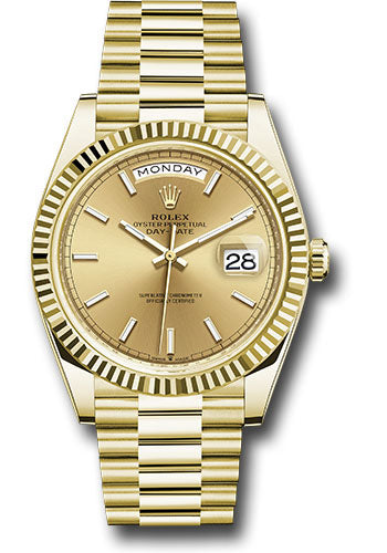 Rolex Presidential Yellow Gold Day-Date 40MM - President Bracelet Watch - Champagne Index Dial -228238 chip