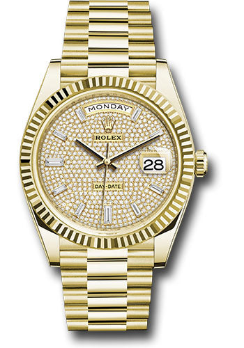 Rolex Presidential Yellow Gold Day-Date 40MM - President Bracelet Watch - Diamond-Paved Dial - 228238 dpbdp