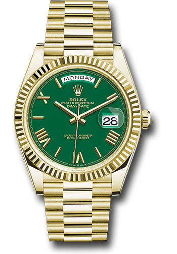 Rolex Presidential Yellow Gold Day-Date 40MM - President Bracelet Watch - Green Roman Dial - 228238-0061