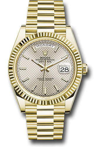 Rolex Presidential Yellow Gold Day-Date 40MM - President Bracelet Watch - Silver Diagonal Motif Index Dial - 228238 sdmip