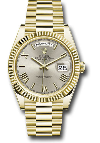 Rolex Presidential Yellow Gold Day-Date 40MM - President Bracelet Watch - Silver Bevelled Roman Dial - 228238 srp