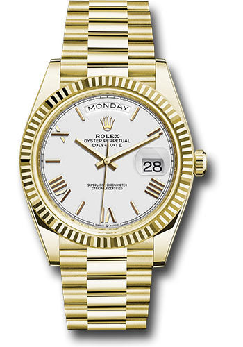 Rolex Presidential Yellow Gold Day-Date 40MM - President Bracelet Watch - White Bevelled Roman Dial - 228238 wrp