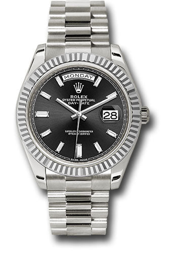 Rolex Presidential White Gold Day-Date 40MM - President Bracelet Watch - Black Baguette Diamond Dial - 228239 bkbdp