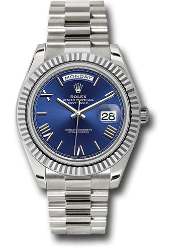 Rolex Presidential White Gold Day-Date 40MM - President Bracelet Watch - Blue Bevelled Roman Dial - 228239 blrp