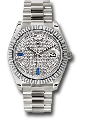 Rolex Presidential White Gold Day-Date 40MM - President Bracelet Watch - Diamond Paved Baguette Diamond Dial - 228239 dp7d2sp