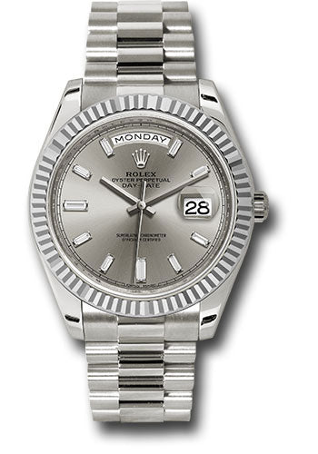 Rolex Presidential White Gold Day-Date 40MM - President Bracelet Watch - Silver Baguette Diamond Dial  - 228239 sbdp