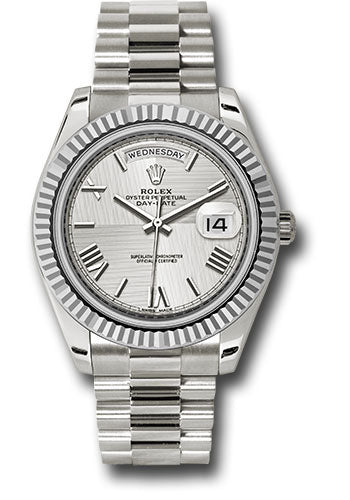 Rolex Presidential White Gold Day-Date 40MM - President Bracelet Watch - Silver Quadrant Motif Bevelled Roman Dial - 228239 sqmrp