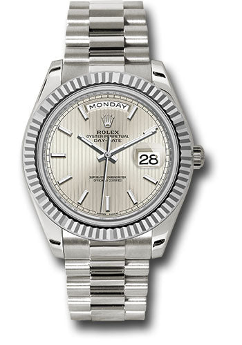 Rolex Presidential White Gold Day-Date 40MM - President Bracelet Watch - Silver Stripe Motif Index Dial - 228239 ssmip