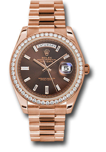 Rolex Presidential Everose Gold Day-Date 40MM - President Bracelet Watch - Chocolate Baguette Dial - 228345RBR-0006