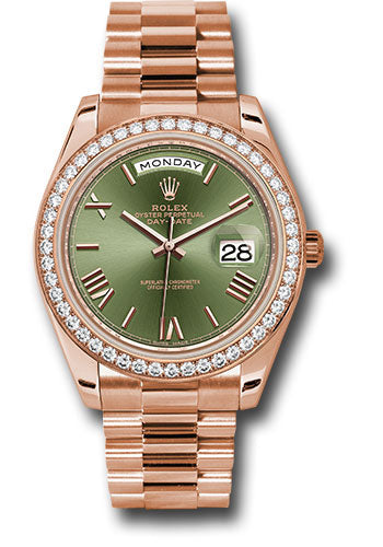 Rolex Presidential Everose Gold Day-Date 40MM - President Bracelet Watch - Olive Roman Dial -  228345RBR-0011