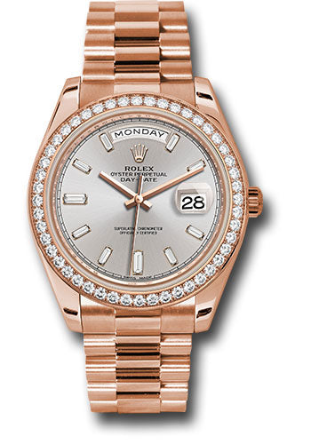 Rolex Presidential Everose Gold Day-Date 40MM - President Bracelet Watch - Sundust Baguette Dial - 228345RBR sdbdp