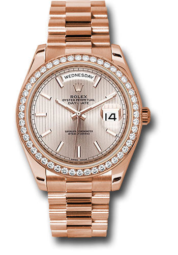 Rolex Presidential Everose Gold Day-Date 40MM - President Bracelet Watch - Sundust Strip Motif Index Dial - 228345RBR sdsmip