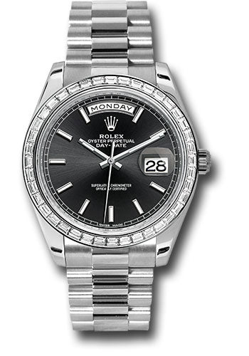 Rolex Presidential Platinum Day-Date 40MM - President Bracelet Watch - Black Baguette Dial - 228396TBR bkip