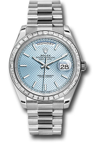 Rolex Presidential Platinum Day-Date 40MM - President Bracelet Watch - Ice Blue Diagonal Motif Index Dial - 228396TBR ibdmip