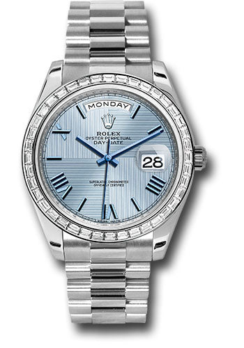 Rolex Presidential Platinum Day-Date 40MM - President Bracelet Watch - Ice Blue Diagonal Motif Index Dial - 228396TBR ibdmip