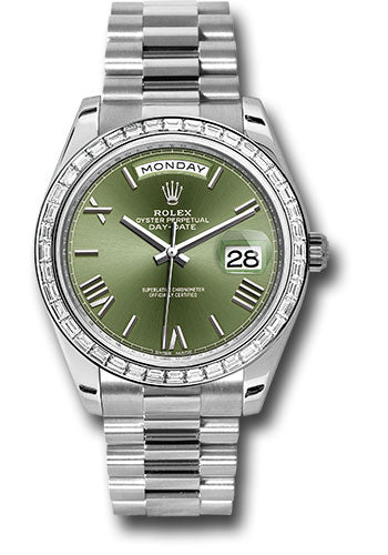 Rolex Presidential Platinum Day-Date 40MM - President Bracelet Watch - Olive Green Bevelled Roman Dial - 228396TBR ogrp