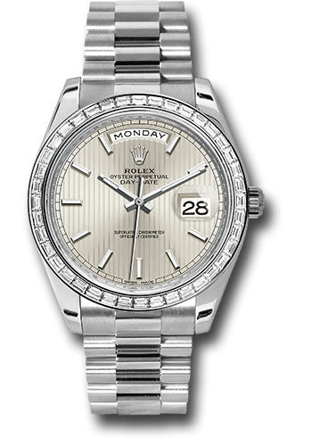 Rolex Presidential Platinum Day-Date 40MM - President Bracelet Watch - Silver Strip Motif Index Dial - 228396TBR sqmrp