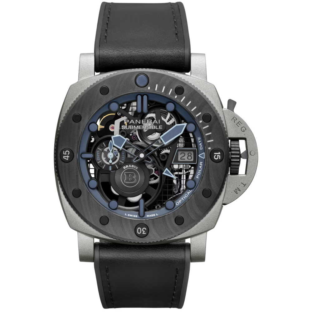 Panerai Submersible S Brabus Blue Shadow Carbotech™ 47 MM - Black Leather Strap - Black Skeleton Dial - PAM01241