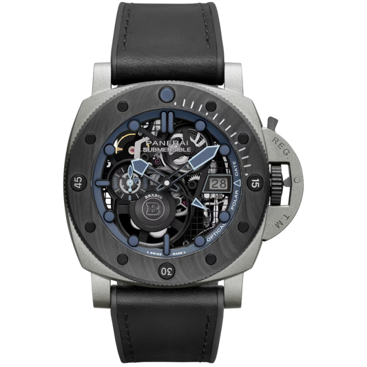 Panerai Submersible S Brabus Blue Shadow Carbotech™ 47 MM - Black Leather Strap - Black Skeleton Dial - PAM01241