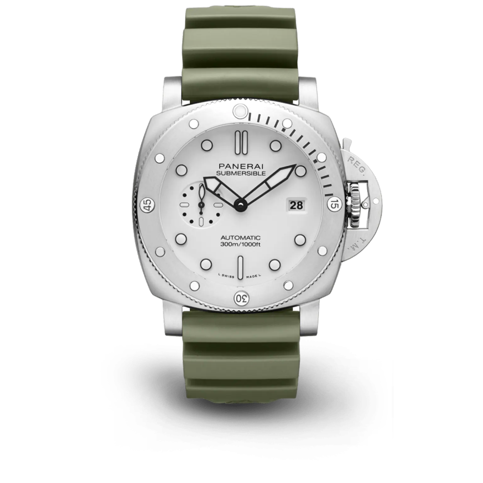 Panerai Submersible QuarantaQuattro Bianco Stainless Steel  44 MM - Green Rubber Strap - White Dial - PAM01226