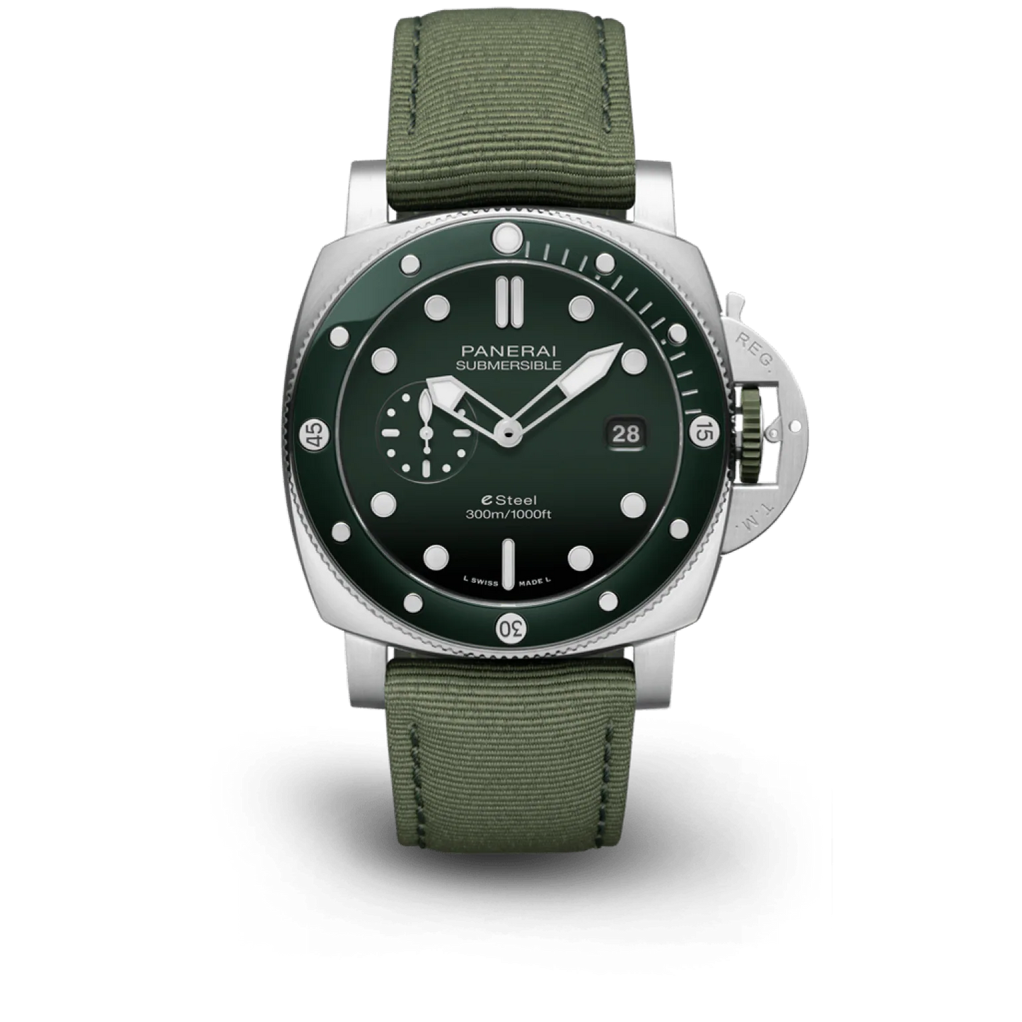 Panerai Submersible QuarantaQuattro ESteel Stainless Steel  44 MM - Green Fabric Strap - Green Dial - PAM01287
