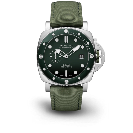 Panerai Submersible QuarantaQuattro ESteel Stainless Steel  44 MM - Green Fabric Strap - Green Dial - PAM01287