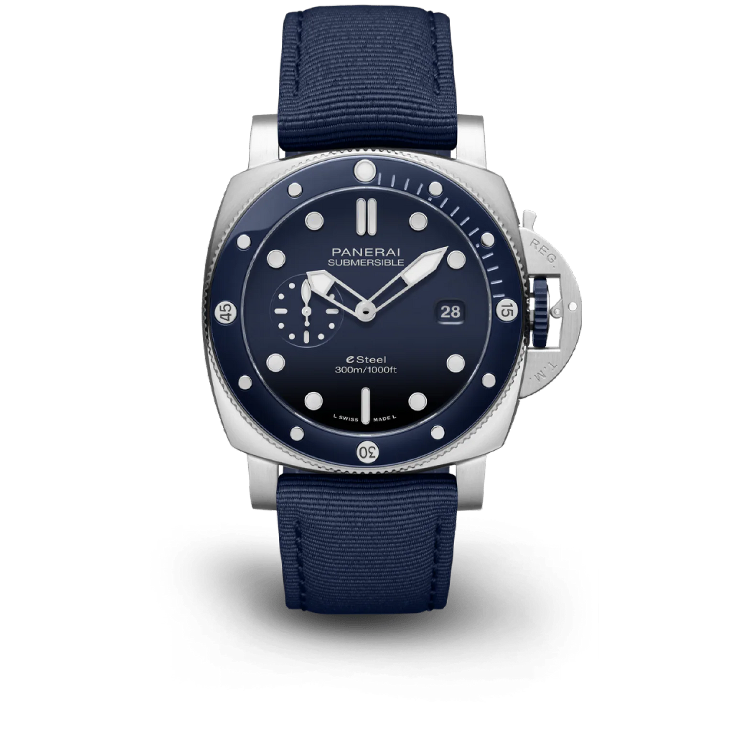 Panerai Submersible QuarantaQuattro ESteel Stainless Steel  44 MM - Blue Fabric Strap - Blue Dial - PAM01289