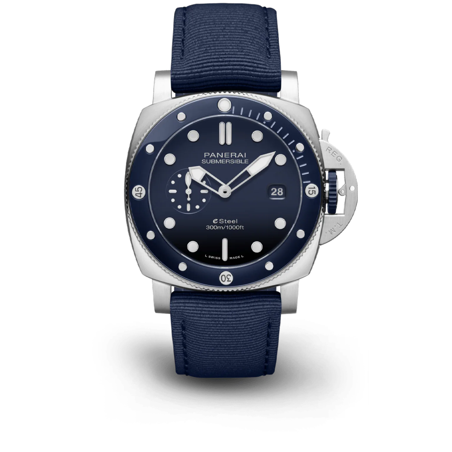 Panerai Submersible QuarantaQuattro ESteel Stainless Steel  44 MM - Blue Fabric Strap - Blue Dial - PAM01289