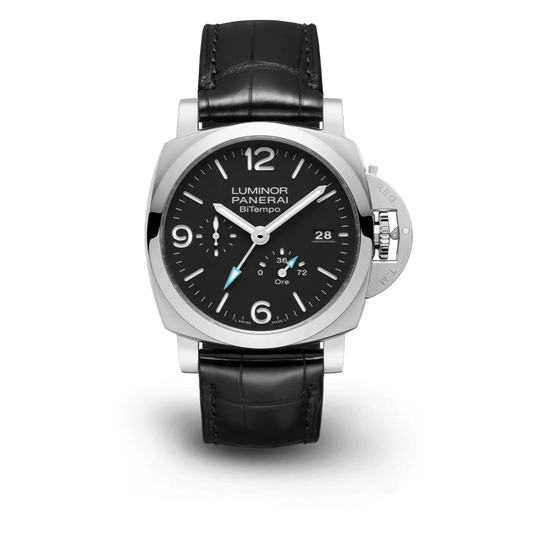 Panerai Luminor BiTempo Stainless Steel 44 MM - Black Leather Strap - Black Dial - PAM01360