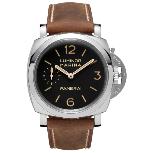 Panerai Luminor Marina Stainless Steel 47 MM - Beige Leather Strap - Black Dial - PAM00422