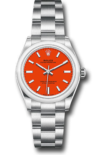 Rolex Stainless Steel Oyster Perpetual no date Watch - 31 MM - Oyster Bracelet - Coral Red Dial - 277200 reio