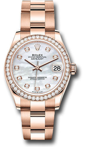 Rolex Everose Gold Datejust - 31 MM - Oyster Bracelet - Diamond Bezel - Silver Diamond Dial -278285RBR mdo