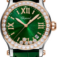 Chopard Happy Sport Stainless Steel and Rose Gold 36 MM - Green Leather Strap - Rose Gold Diamond Bezel - Green Floating Diamond Dial - 278582-6007