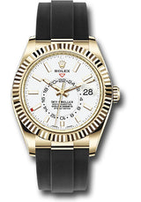 Rolex Yellow Gold Sky Dweller Watch - 42 MM - Oysterflex Strap - White Dial - 326238-0006