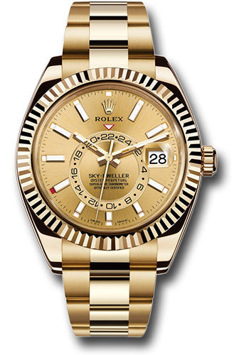 Rolex Yellow Gold Sky Dweller Watch - 42 MM - Oyster Bracelet - Champagne Dial -  326938 chi