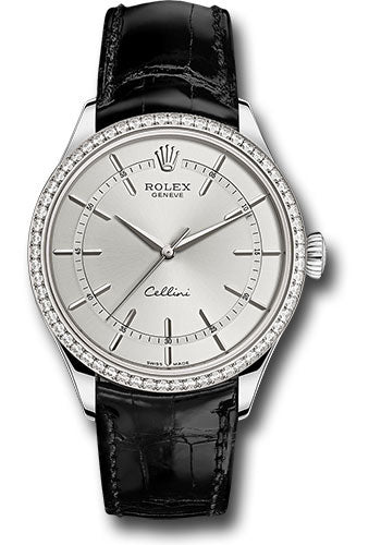 Rolex White Gold Cellini Date Watch - 39 MM - Leather Strap - Rhodium Dial - 50709RBR rhbk