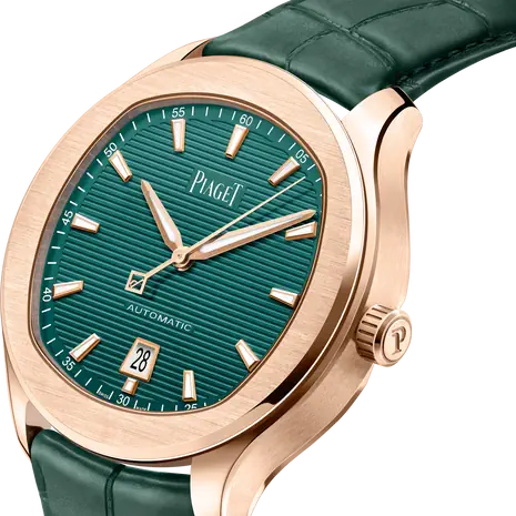 Piaget Polo - Rose Gold 42 MM - Green Leather Strap - Green Dial - Rose Gold Bezel - G0A47010