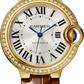 Cartier Ballon Bleu Yellow Gold 33 MM - Brown Leather Strap - Silver Dial - WJBB0040